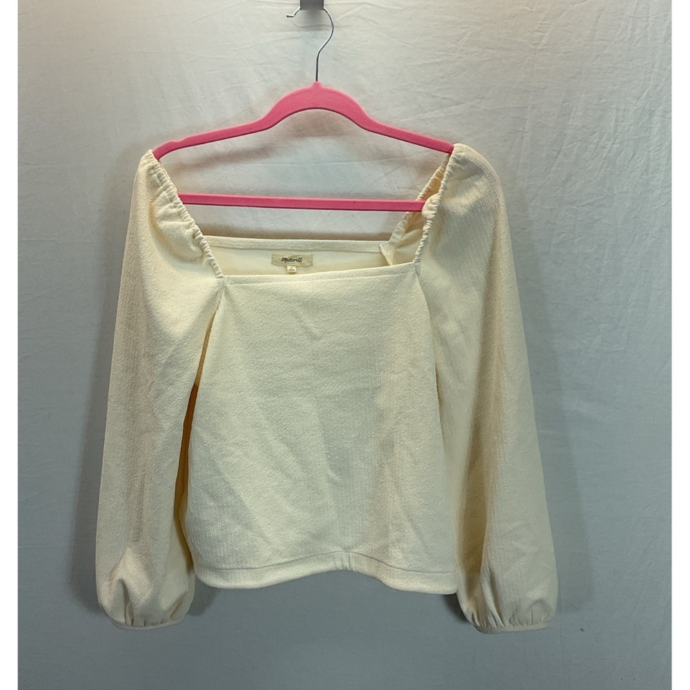 New‎ Sz S Madewell Crepe Square-Neck Puff-Sleeve Top Ivory Travel Casual